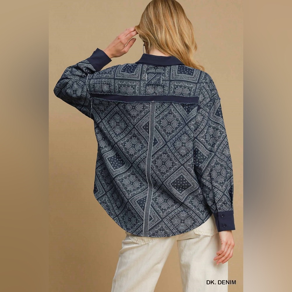Umgee Paisley Print Denim Shirt Jacket - Picture 4 of 7